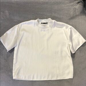 Zara Ivory Short Sleeve Boxy Silk Top